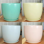 Ceramic Succulent Pots Indoor Outdoor Flower Pot with Bamboo Tray Planter Pot Plant Container Flowers Pots with Drainage for All House Plants,Matte Blue-XL,Matte Blue L - Image 5
