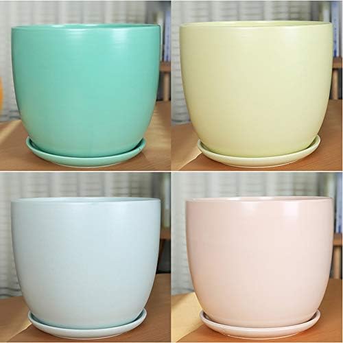 Ceramic Succulent Pots Indoor Outdoor Flower Pot with Bamboo Tray Planter Pot Plant Container Flowers Pots with Drainage for All House Plants,Matte Blue-XL,Matte Blue XL - Image 5