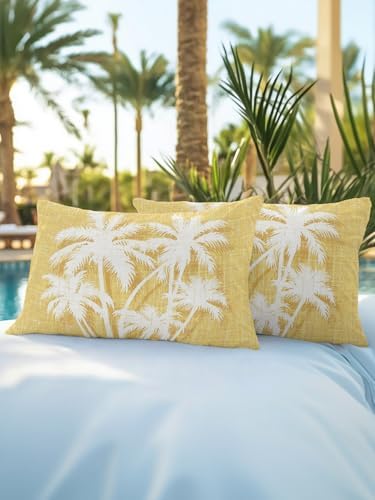Outdoor Pillows Waterproof Set of 2, Tropical Palm Tree Patio Throw Pillows for Couch Bed Sofa with Insert, Vintage Dark Yellow Botanical Plants Decorative Travel/Reading/Camping Pillow Set 12x20 Inch - Image 5