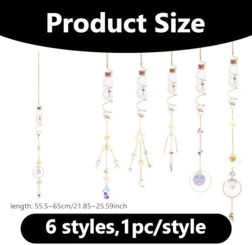 DICOSMETIC 6Pcs 6 Styles Hanging Plant Propagation Station Wishing Bottle with Crystal Ball Prisms Suncatcher Glass Hanging Propagation Tubes Vases with Gold Metal Chain for Home Indoor Decor - Image 2