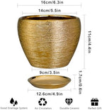 Ceramicfor Indoor Plant Pot 6 Inch - Ceramic Pot for Plants Outdoor Planter with Drainage Hole and Saucer Round Decorative Planter Modern Flower Pot for Home Decor Gold - Image 2