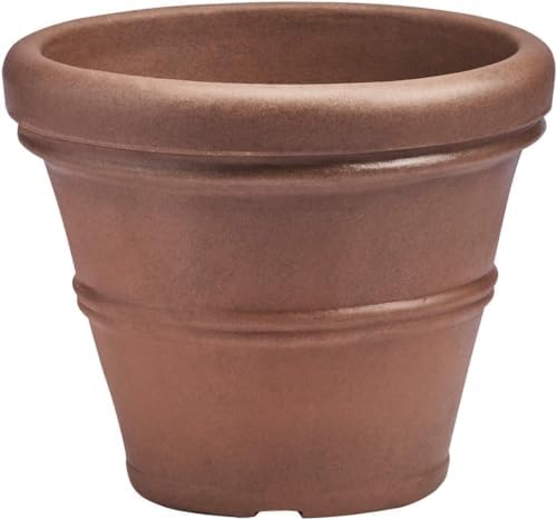 Crescent Garden Brunello Small Classic Rolled Rim Planter, Indoor/Outdoor Plastic Round Pot - Traditional Planter for Herbs, Plants, Houseplant -14''W (Rust) by CrescentGarden