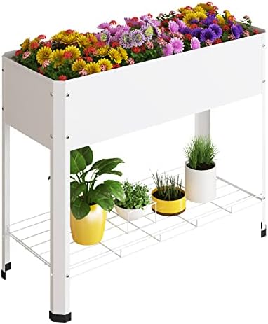 PROXRACER Raised Garden Bed with Detachable Legs Elevated Metal Planter Box for Growing Fresh Herbs Vegetables Flowers Succulents&Other Plants for Outdoor Backyard Patio Deck Balcony White L by PROXRACER