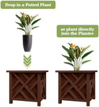 Lattice Design Outdoor Planter Box 2-Pack - 15.5” Square 16.5” Tall Brown Decorative Plant Pots for Front Porch Decor - Flower Pots Outdoor Planters for Porch Patio or Garden Decor by Pure Garden - Image 3