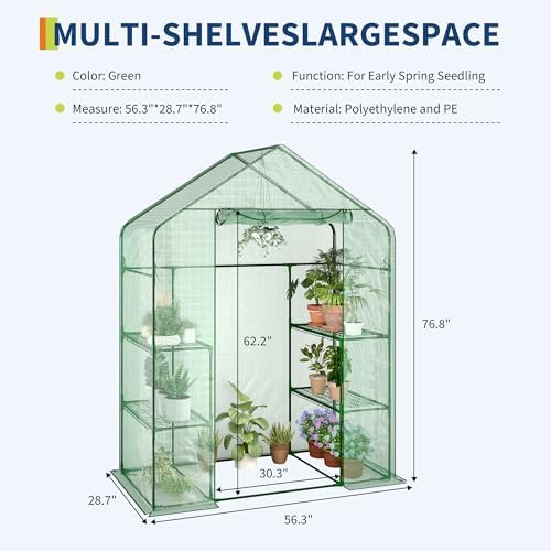 Greenhouse, 57 x 29 x 76'' Greenhouses for Outdoors, Durable Green House Kit with Window, Thicken PE Cover, 3 Tiers 12 Shelves, Portalbe Walk in Green Houses for Indoor Backyard Outside - Image 3