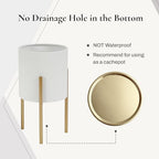 LuxenHome Indoor Planters, Set of 2 White Planter with Gold Metal Stand - Image 4