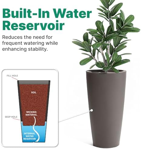 Step2 Tremont Tall Round Tapered Planter 2-Pack, 28 in Resin Planters, Self-Watering, Dark Cedar - Image 5