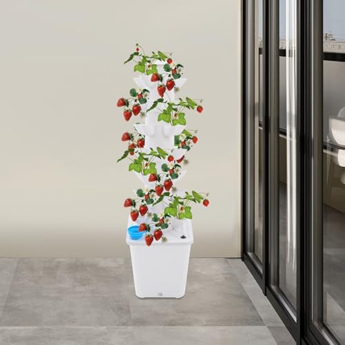 Hydroponics Tower Indoor Growing System,7-Tier 35-Hole Vertical Garden Planter,Herb Garden Kit with 2.64Gal Water Tank,Automatic Water Circulation Pump for Gardening Lover (White-A) - Image 4