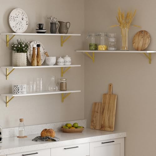 DINZI LVJ Long Wall Shelves, 39.4Inch Wooden Wall Mounted Shelves, Set of 4 - Image 7