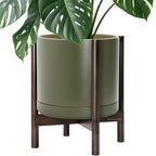 D'vine Dev Ceramic Pot with Walnut Wood Stand, Olive, 14 in, 55-B-T-J by DvineDevPlanterPotsandStand