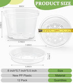 RooTrimmer 12 Pack 8 Inch Clear Plant Pots with Saucers, Transparent Plastic Nursery Pots with Drainage Hole, Sturdy Garden Planter Pots, Planting Starter Pots for Indoor Outdoor - Image 2