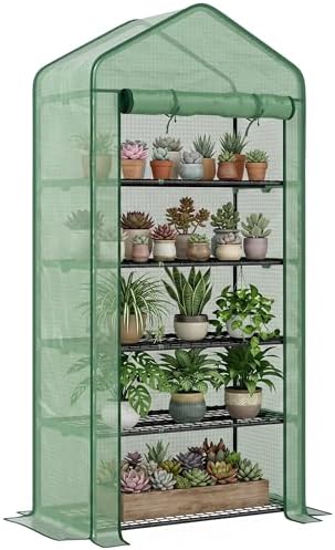 5-Tier Mini Greenhouse with PE Cover, Roll-Up Door, 76 x 35.4 x 19.3 in by Unknown
