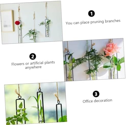 Hanging Glass Hydroponic Vase Set 3pcs with Test Tubes and Iron Frames, Wall-Mounted Plant Propagation Station for Home Décor and Garden Display, Includes 3 Hemp Ropes and 3 - Image 6