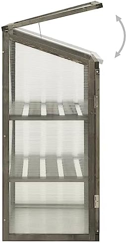 Solid Firwood Garden Portable Greenhouse, Wooden Greenhouse Raised Flower Planter with 2 Shelves and Open Bottom, Garden Portable Mini Greenhouse Cabinet 23.6"x17.7"x39.4"/Gray -AA - Image 4