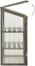 Solid Firwood Garden Portable Greenhouse, Wooden Greenhouse Raised Flower Planter with 2 Shelves and Open Bottom, Garden Portable Mini Greenhouse Cabinet 23.6"x17.7"x39.4"/Gray -AA - Image 4