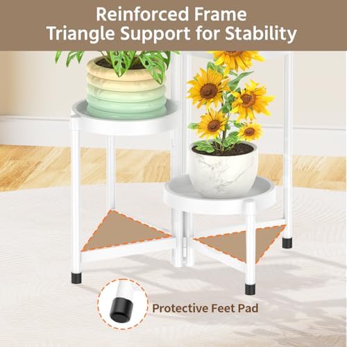 LASZOLA Plant Stand Indoor Outdoor Tall with Plastic Tray, 4 Tiers White - Image 5