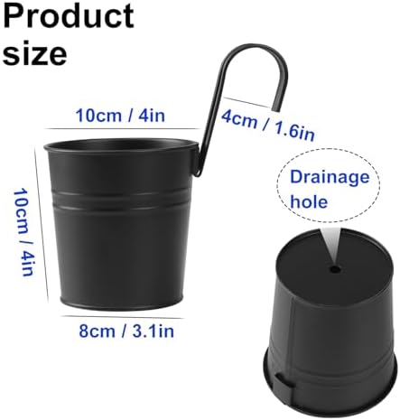 20 Pack 4 Inch Railing Hanging Planter, Black Small Hanging Bucket Planters, Metal Hanging Flower Pots, Metal Railing Bucket for Outdoor, Balcony, Fence, and Porch with Detachable Handles - Image 2