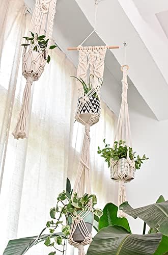5 Pack Macrame Plant Hangers Hanging Planter, Cotton Rope Hanging Plant Holders Decorative Flower Pots Indoor Outdoor Boho Home Decor (5 Size and 10 Hooks) - Image 4