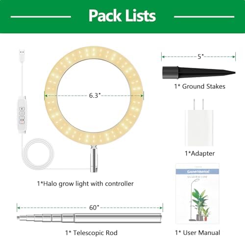 6.3 in Grow Light for Indoor Plants, 15W Full Spectrum Halo Plant Light - Image 7
