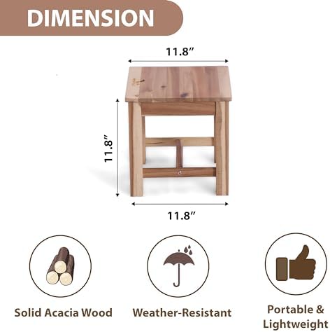 12" Wooden Step Stool, Small Wood Stool for Bathroom, Kitchen - White Oak - Image 3