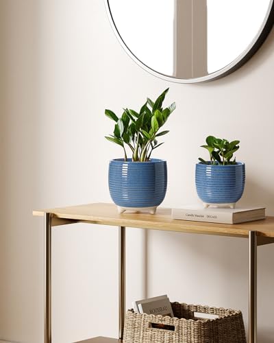 LE TAUCI Ceramic Plant Pots, 5.1 + 6.4 Inch, Set of 2, Reactive Glaze Blue - Image 3