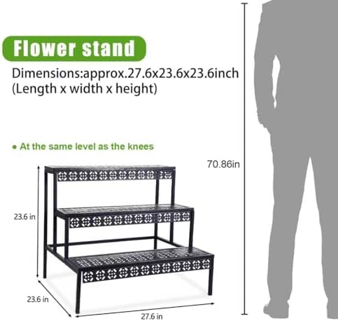 aboxoo 3-Tier Stair Style Metal Plant Stand, Large Indoor Outdoor Shelf - Image 2