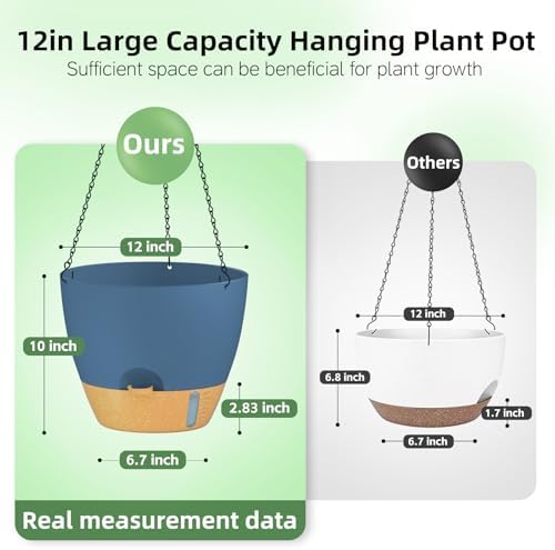 ZMTECH 12 Inch Hanging Planters for Indoor Plants & Outdoor - 2 Pack Self-Watering Hanging Pots with Drainage Holes, Visual Reservoir, Plastic Hanging Baskets Flower Pots with Removable Saucer, Blue - Image 4