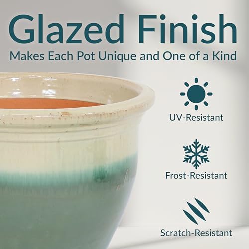 Sunnydaze Studio 18.5" Round Ceramic Planter, Gray Glaze - Image 4