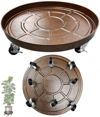 20" Metal Rolling Plant Caddy with Wheels, Indoor Outdoor, 1-Pack Bronze by TADPOLEBABY