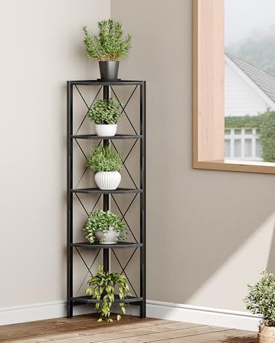 CHOEZON 5-Tier Corner Shelf, Corner Bookcase, 55.2" Tall Vertical Display Rack, Plant Stand, Open Storage Shelf, for Living Room, Bedroom, Study, Kitchen, Black TCJ12BB - Image 5