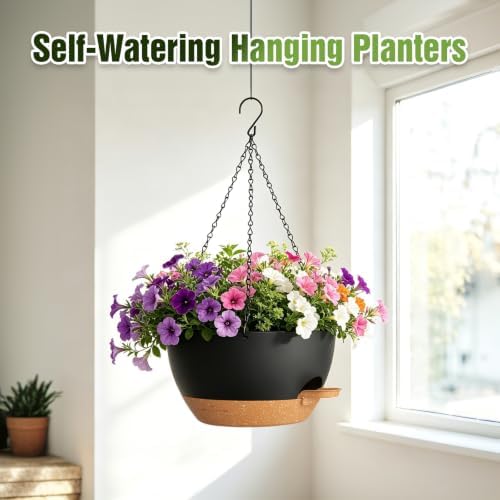 13 Inch Large Self Watering Hanging Planters 2 Pack with Saucers - Image 2