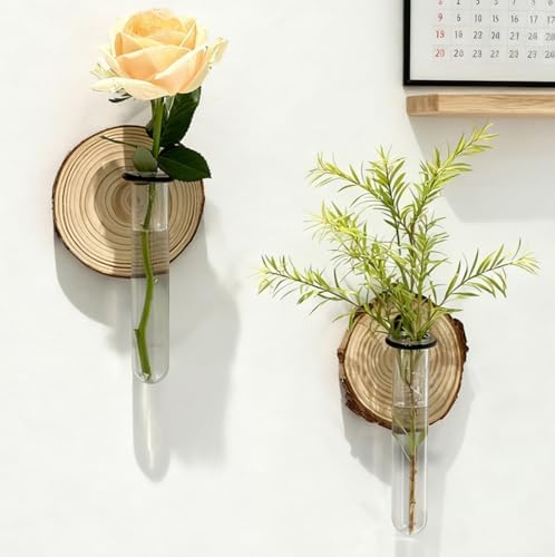 Wall Mounted Test Tube Vase with Natural Wood Slice Base, Hanging Propagation Station for Plants, Rustic Boho Home Decor (6pc Multicolor) - Image 5