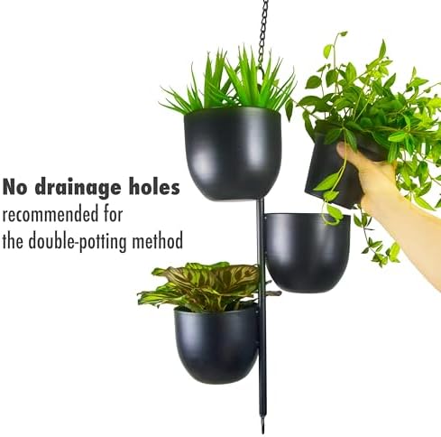 3-Tier Metal Hanging Planter with 6 Inch Oval Pots - Black Modern Triple Tiered Plant Hanger - Vertical Stackable Wall and Ceiling Mount Holder for Indoor and Houseplants - Image 4