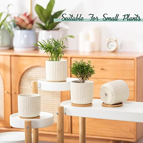 4 Inch Ceramic Plant Pots, Beige, Set of 4 - Image 2