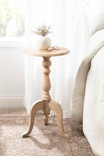 Kate and Laurel Tourneaux Traditional Wooden Round Side Table; 16 x 26; Light Natural; Elegant Vintage Pedestal Table for Use as Living Room End Table; Indoor Plant Stand; or Bedroom Nightstand - Image 4