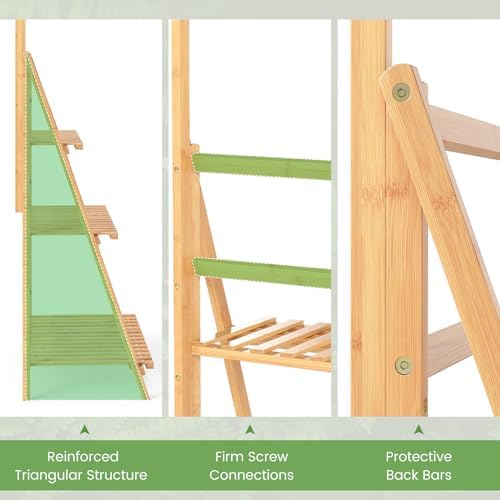 HAPPYGRILL Bamboo 3-Tier Hanging Plant Stand, Ladder Planter Display Shelf - Image 6