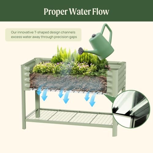 Vego garden Elevated Raised Garden Bed, 2' x 6' Outdoor Planters Boxes with Legs & Storage Rack for Patio, 1000 Lbs Weight Capacity, Raised Beds for Gardening Herbs Vegetables, Pearl White - Image 5