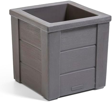 Step2 Lakewood Square Planter Box, Outside All-Season All-Weather Gardening Pot for Patio and Front Porch, Dark Cedar, 2-Pack by Step2