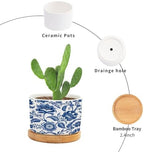 Blue and Indigo Floral Ceramic Planter Chinoiserie Chic Flower Pots for Plants with Drainage Holes and Saucers Pot for Succulents Cactus Garden Windowsill - Image 3
