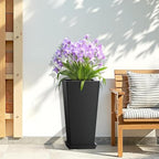 24in Tall Planters Set of 2 with Saucers, Black Classic - Image 7