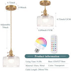 Battery Operated Pendant Light,Vintage Light Fixtures 2500mAh 6.6in RGB Light Bulb with Remote Control Wireless Adjustable Rechargeable Chandelier for Kitchen Island Hallway 1Light - Image 2