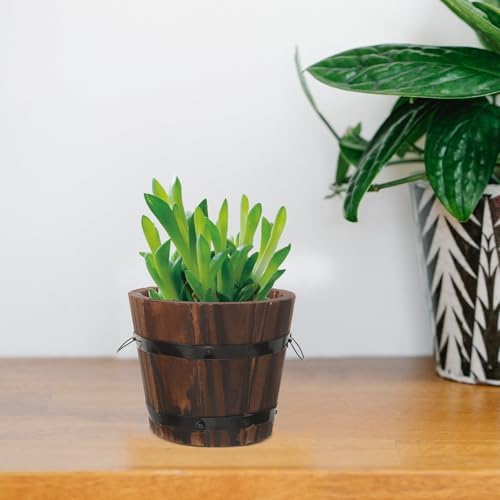 COLLBATH 4pcs Carbonized Wood Whiskey Barrel Planters Small Rustic Flower Pots with Drainage Holes for Indoor Outdoor Succulent and Vegetable Gardening - Image 6