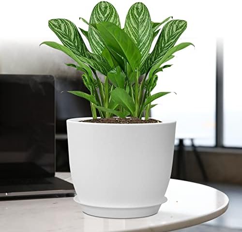 UOUZ 12/10/9 Large Plant Pots, Plastic Planters with Drainage Holes and Saucers for Indoor Outdoor Plants Flowers, White - Image 7