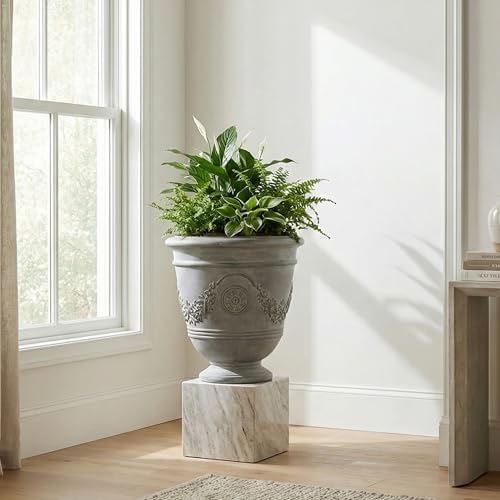 Merax 18.11" H Classical Garland-Carved Pedestal Urn Planter Weather-Resistant MGO Outdoor Flower Pot for Garden Patio and Front Porch Entrance,Gray - Image 6
