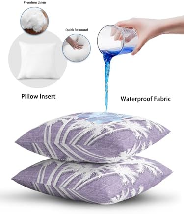 Coastal Palm Tree 12x20 Waterproof Outdoor Lumbar Pillow with Insert, Tropical Plants Botanical Vintage Purple Patio Cushion Pillows for Outdoor Sofa Bench Porch Balcony Furniture, 1 Pack - Image 7