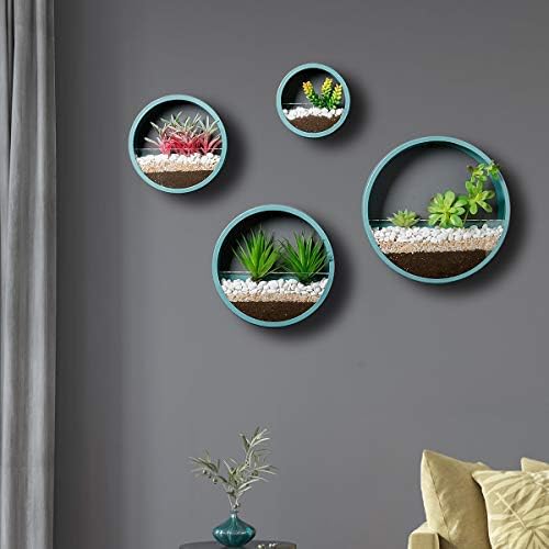 Pack of 4 Round Wall Planters Hanging Metal Plant Containers Circle Plant Holder Contemporary Morden Circle Iron Vase for Succulents or Herbs Cactus and More (Blue) - Image 3