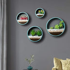 Pack of 4 Round Wall Planters Hanging Metal Plant Containers Circle Plant Holder Contemporary Morden Circle Iron Vase for Succulents or Herbs Cactus and More (Blue) - Image 3
