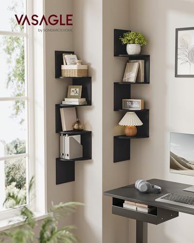VASAGLE Set of 2 Corner Shelves Wall Mount, 4-Tier Floating Bookshelves - Image 2
