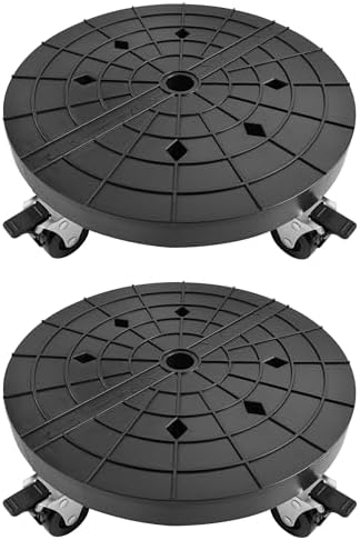 14 Inch Plant Caddy with Wheels Outdoor Indoor, Rolling Plant Stand for 400lb Heavy Duty Flower Pots, Round Plant Rollers Lockable Potted Planter Dolly, 2 Pack Black by NOAMOO