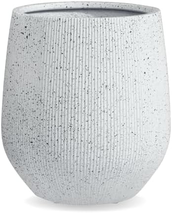 KUTE NEST 15" Ribbed Corso Fiberstone Outdoor Planter - Speckled White by KuteNest